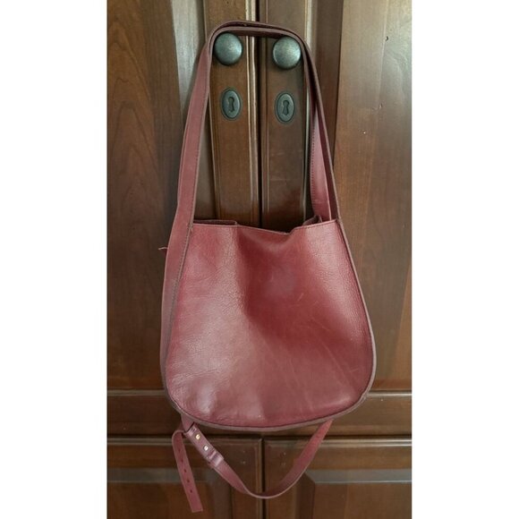 Madewell Sydney Leather Shoulder Bag Red Crossbody Double Handles Detachable - Picture 1 of 13